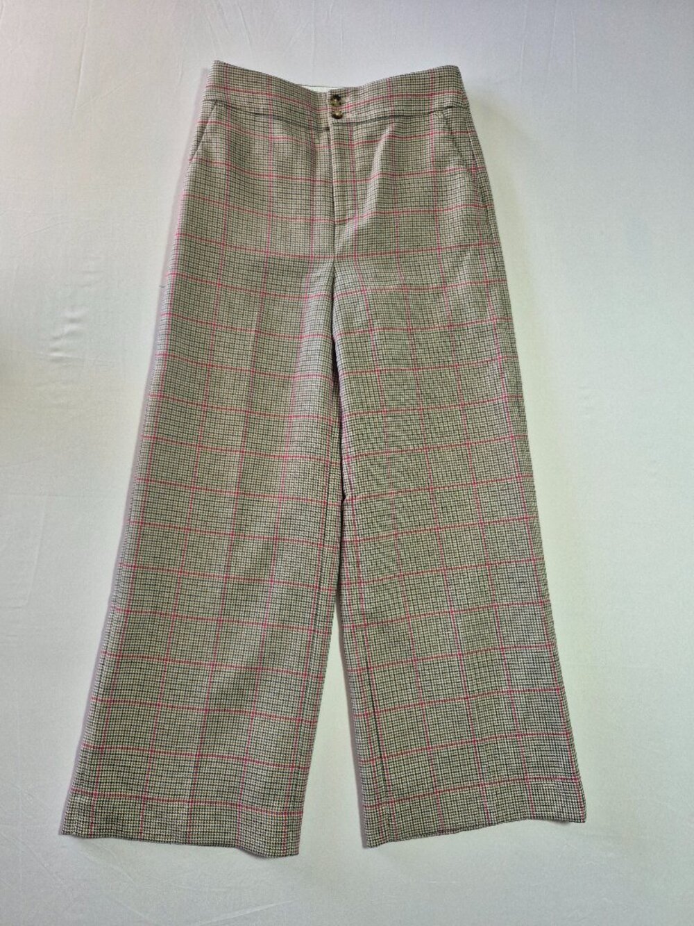 J. Crew Frankie Wide Leg Pant Rose PLaid Trouser AB669 Size 4 FA19 Fully Lined
